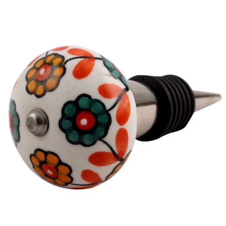 Sea Green Mustard Sunflower Ceramic Wine Stopper (Pack Of One Piece)